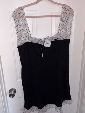 American Eagle Outfitters Black Mini Dress with White Polka-Dot Sheer Yoke